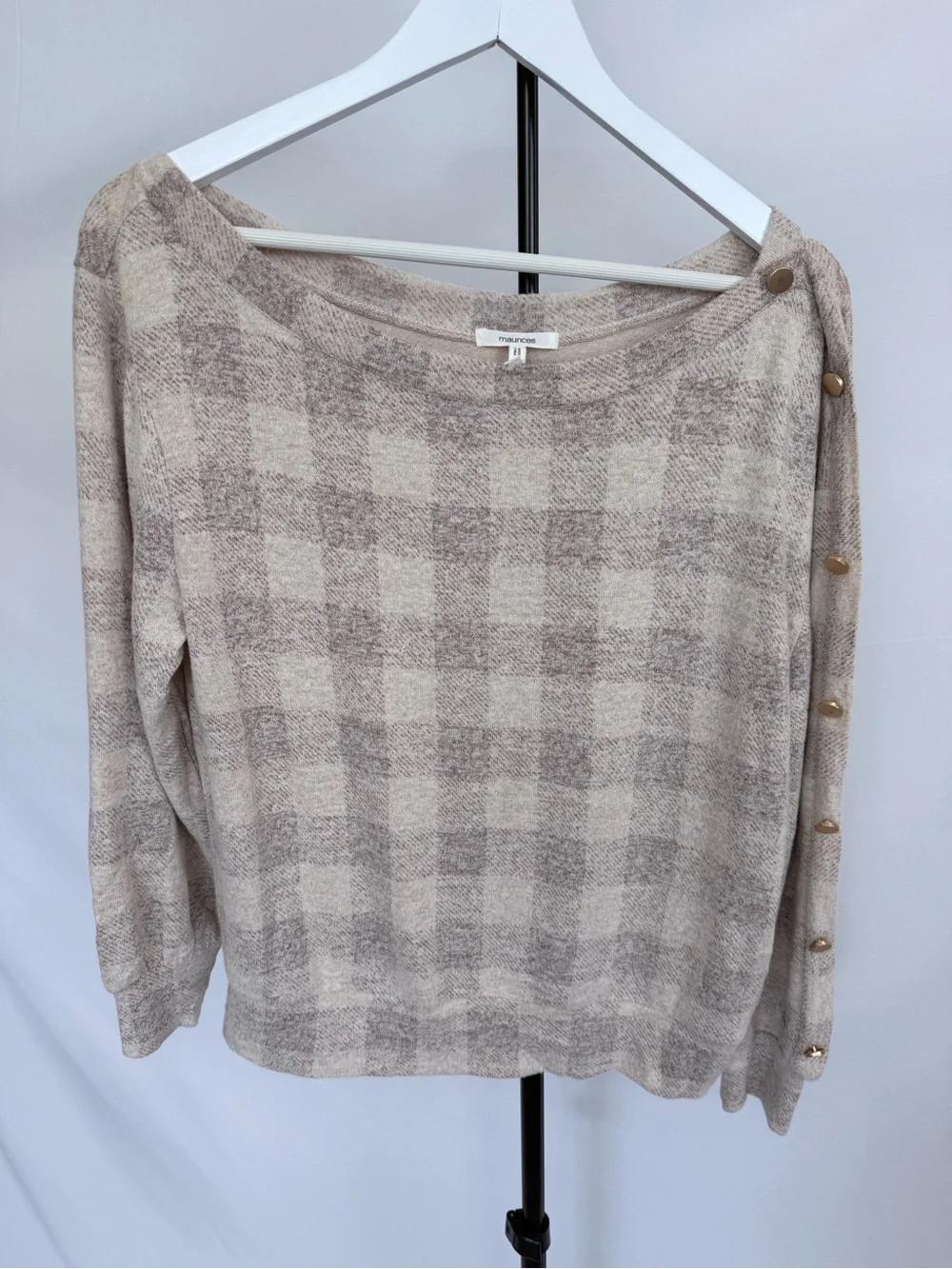 Maurice’s Cream Plaid Button-Trim Women's Sweater